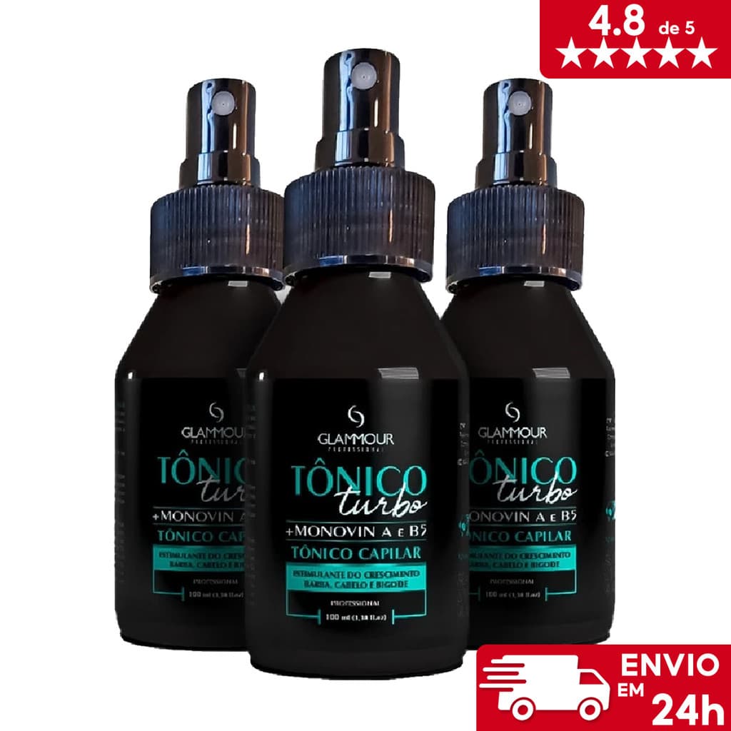 Kit 3Tônico Capilar Sérum de Crescimento de Sobrancelhas, Cabelo e Barba,  Glammour 100ml