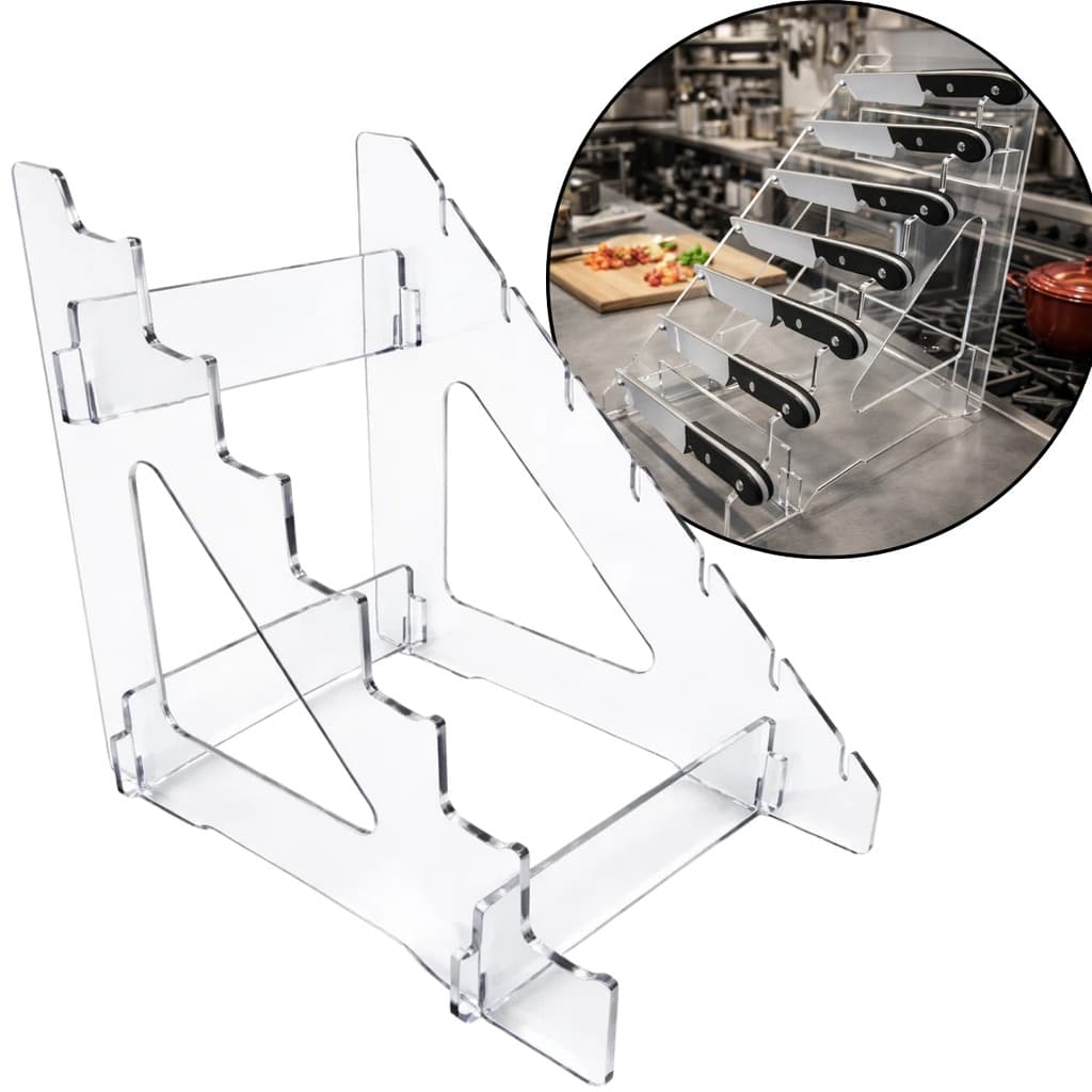 Suporte 7 Faca Chef Expositor Vitrine Acrílico Display Cozinha Apoio Cepo Lâmina Profissional