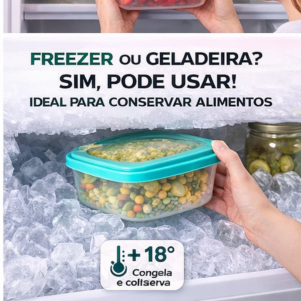 Conjunto 3 Potes Plástico 950ml Tampa Vedação Cozinha Quadrado / Retangular