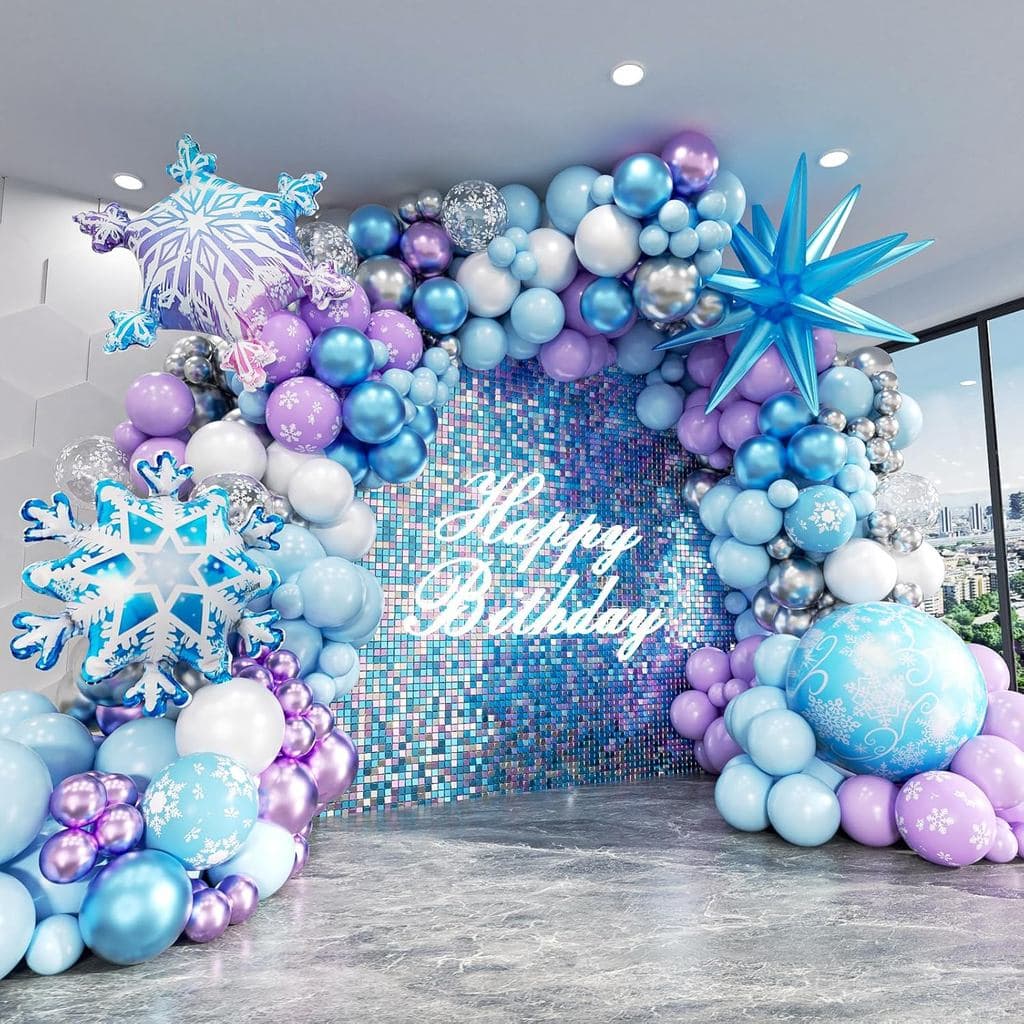 164 Pecas Kit Arco Baloes Bexigas Azul Roxo Prata 5 10 12 22 Pol Frozen Luxo Festas