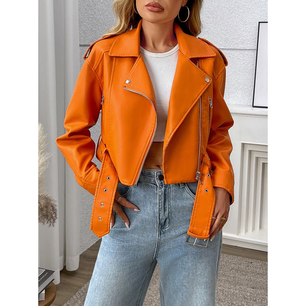 Casual Curto Casaco De Couro Primavera Outono Feminino Jaqueta Do Plutônio Senhora Lapela Motocicleta Motociclista