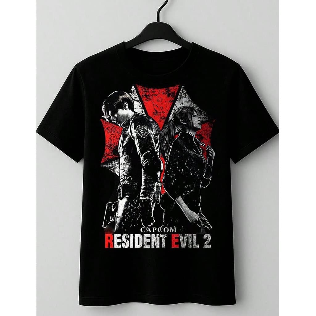 2026 Novo Camiseta Masculina  Estampa Resident Evil 2 Leon e Claire Jogo T-shirt Unissex Streetwear Envio Imediato