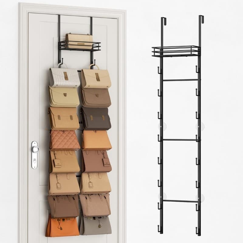 YU Solução De Suspensão Elegante Sobre A Porta Para Bolsas Apresenta Estrutura De Metal Sólido E Cesta De Transporte Con