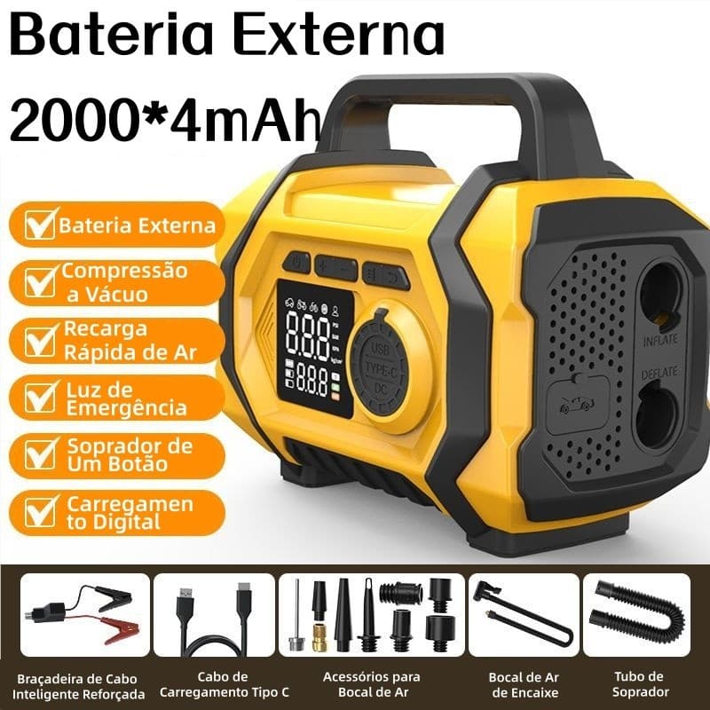 Auxiliar Partida Bateria Compressor Ar Emergência Portátil com Soprador