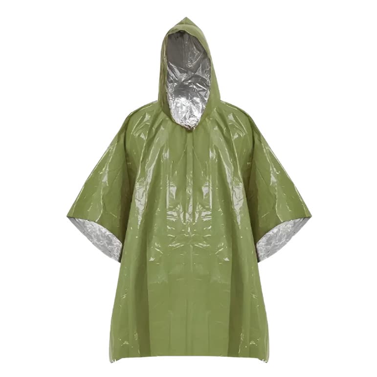 Capa de Chuva Poncho Térmica de Emergência Verde Aluminizada - Super Leve e Compacta