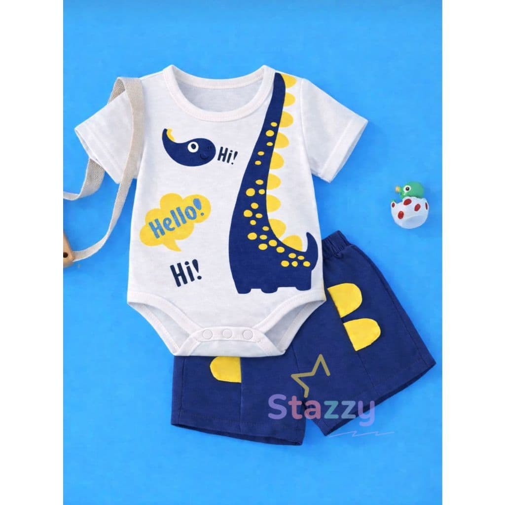 Kit Dino interativo body + shorts para bebê menino Recém Nascido RN até 5 meses