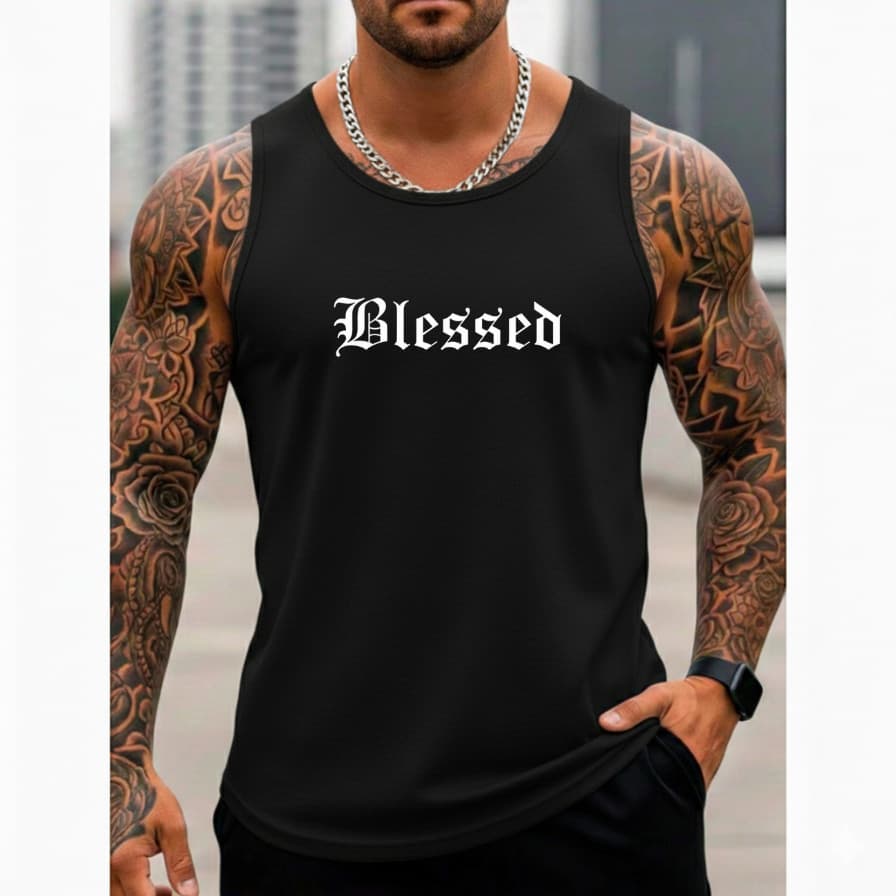 Regata Masculina Algodão Premium Estampa Blessed Envio Imediato