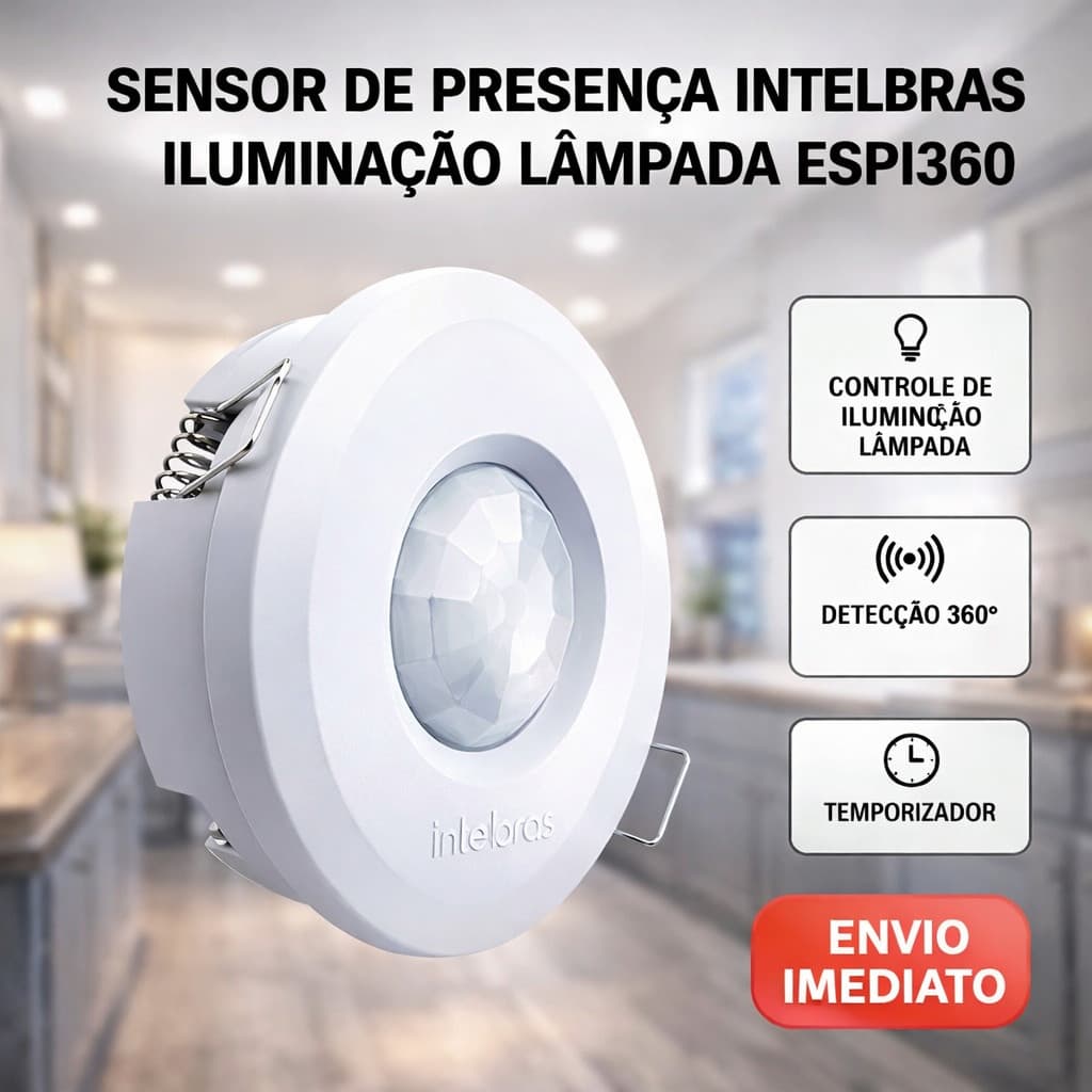 Sensor De Presença Intelbras Espi 360 Teto 2 Em 1 Embutir Ou Sobrepor Bivolt Economia Energia