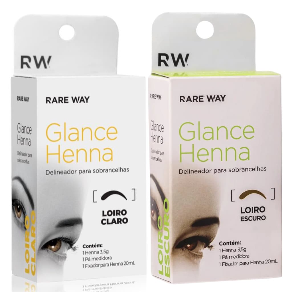 Kit Henna Para Sobrancelha Glance Rare Way - Cores Loiro Claro + Loiro Escuro 3,5g Cada