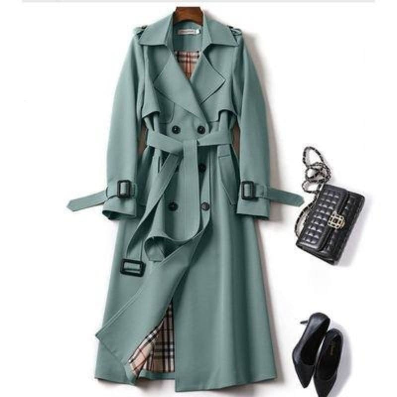 Casaco longo feminino coreano, elegante sobretudo trespassado de manga comprida para primavera e outono, casaco casual f