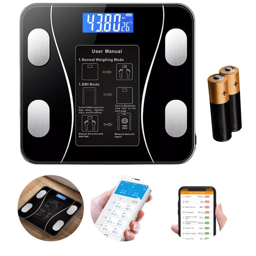 Balança usb digital bioimpedância 180kg display lcd bluetooth aplicativo fitness treino balança de banheiro pilhas