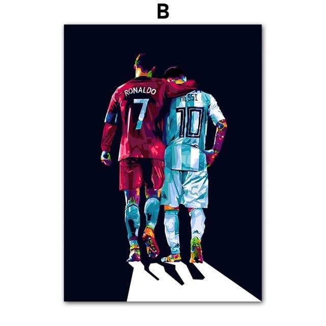 Quadro Decorativo Futebol Cristiano Ronaldo e Messi 60x40