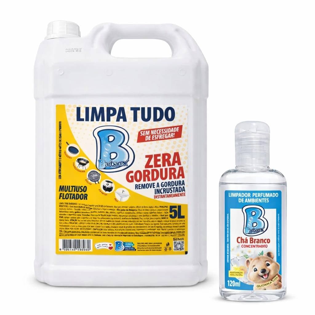 Kit Flotador 5L Limpeza Pesada e Limpador Chá Branco 120ml Limpeza Profissional Casa Cheirosa