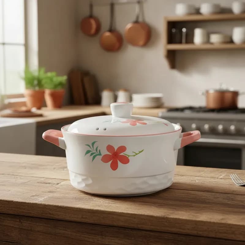 Panela Caçarola Flores 1600ml em Cerâmica - rosa