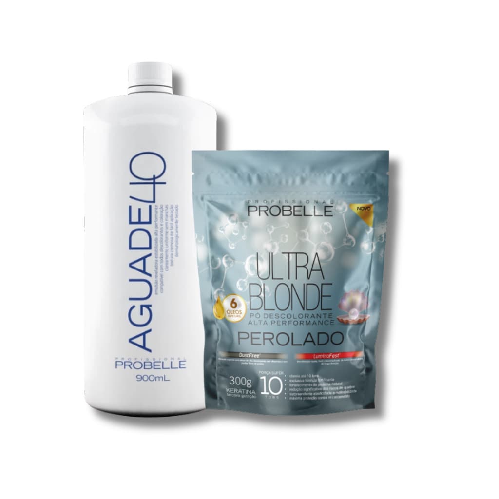 kit Pó Descolorante Perolado  Ultra Blond 300g + Água oxigenada Cremosa 40 vol 900ml probelle