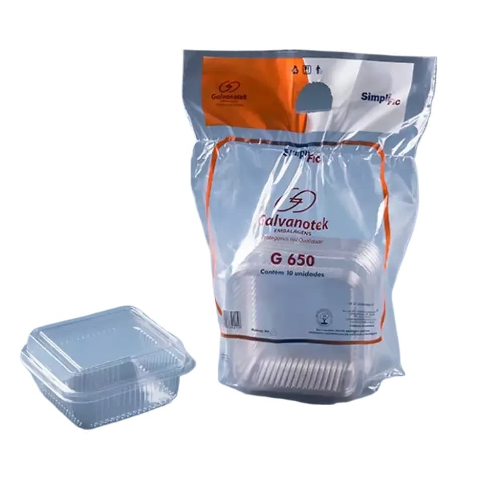 Pote Descartável com tampa Galvanotek Quadrado 200ml 10 Unid - Pote Para Bolo de Pote Doces Páscoa