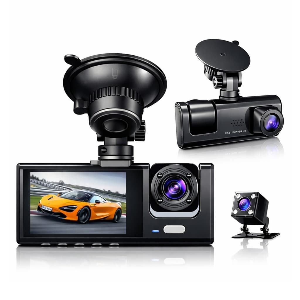 Dash Cam 1080P WiFi 3 Câmeras Veicular Full HD Visão Noturna Sensor G Gravação Automática Carro