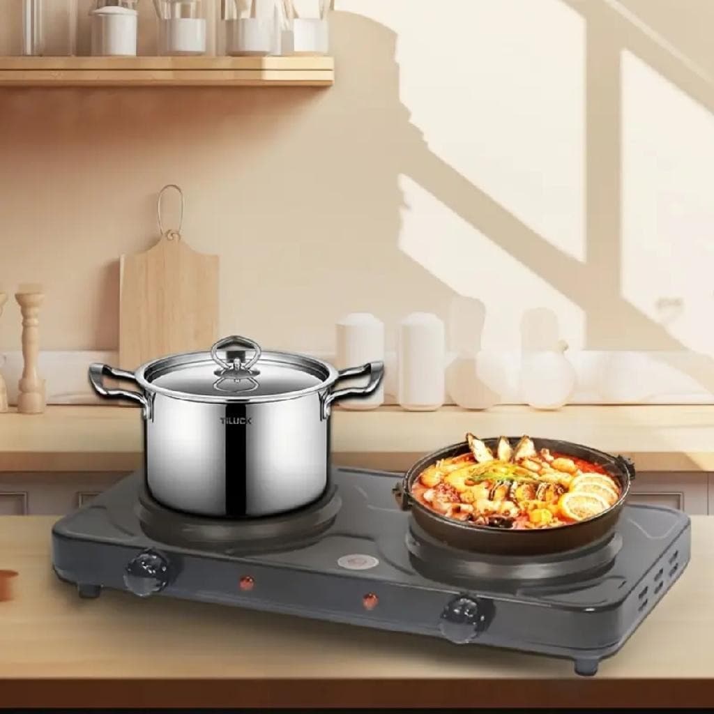 Fogão Elétrico 2 Bocas Panela Camping Assadeira Pequeno Preparo Comida Mini Grill Aquecimento Chapa