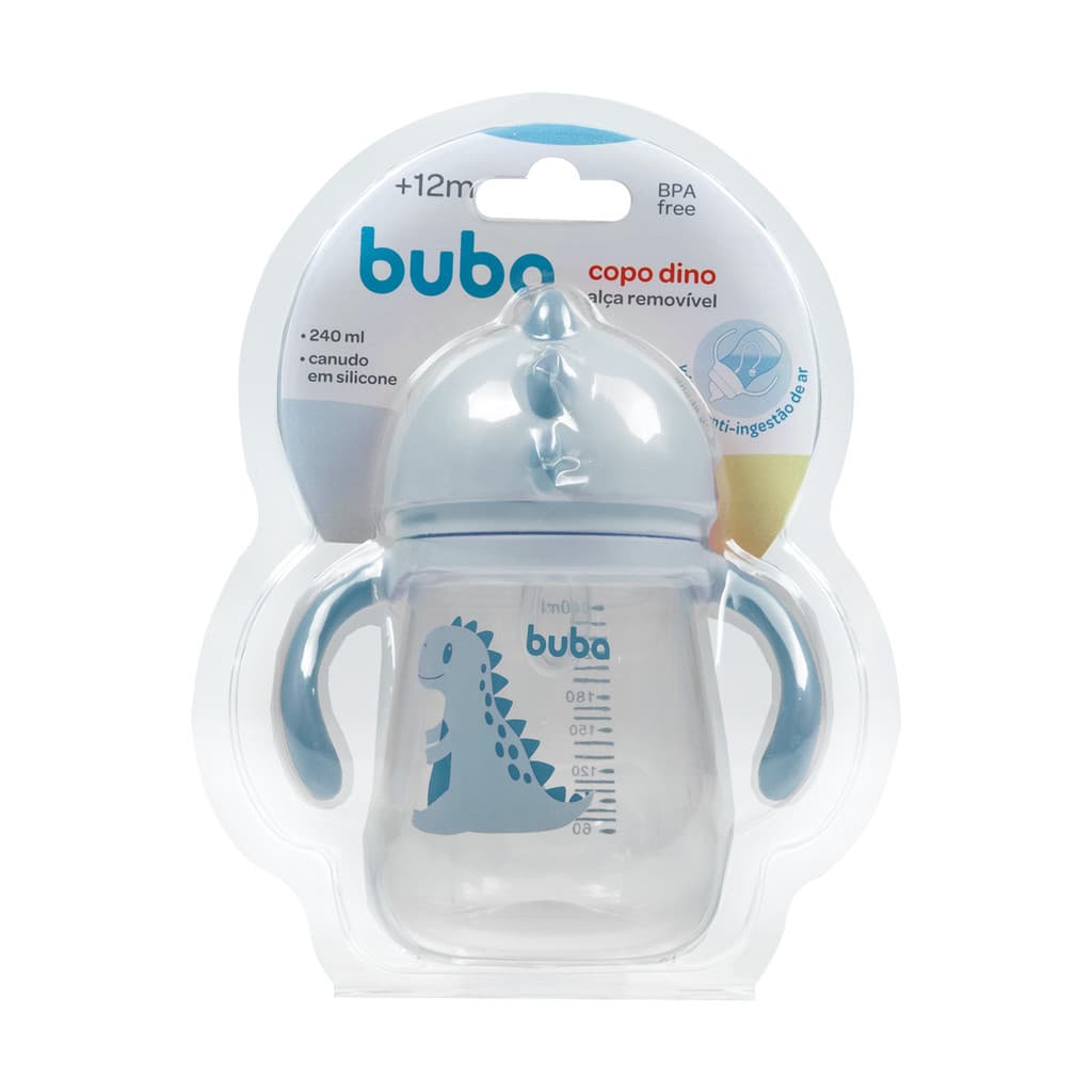 Copo Treinamento com Alça e Canudo Buba Dino Azul 240ml