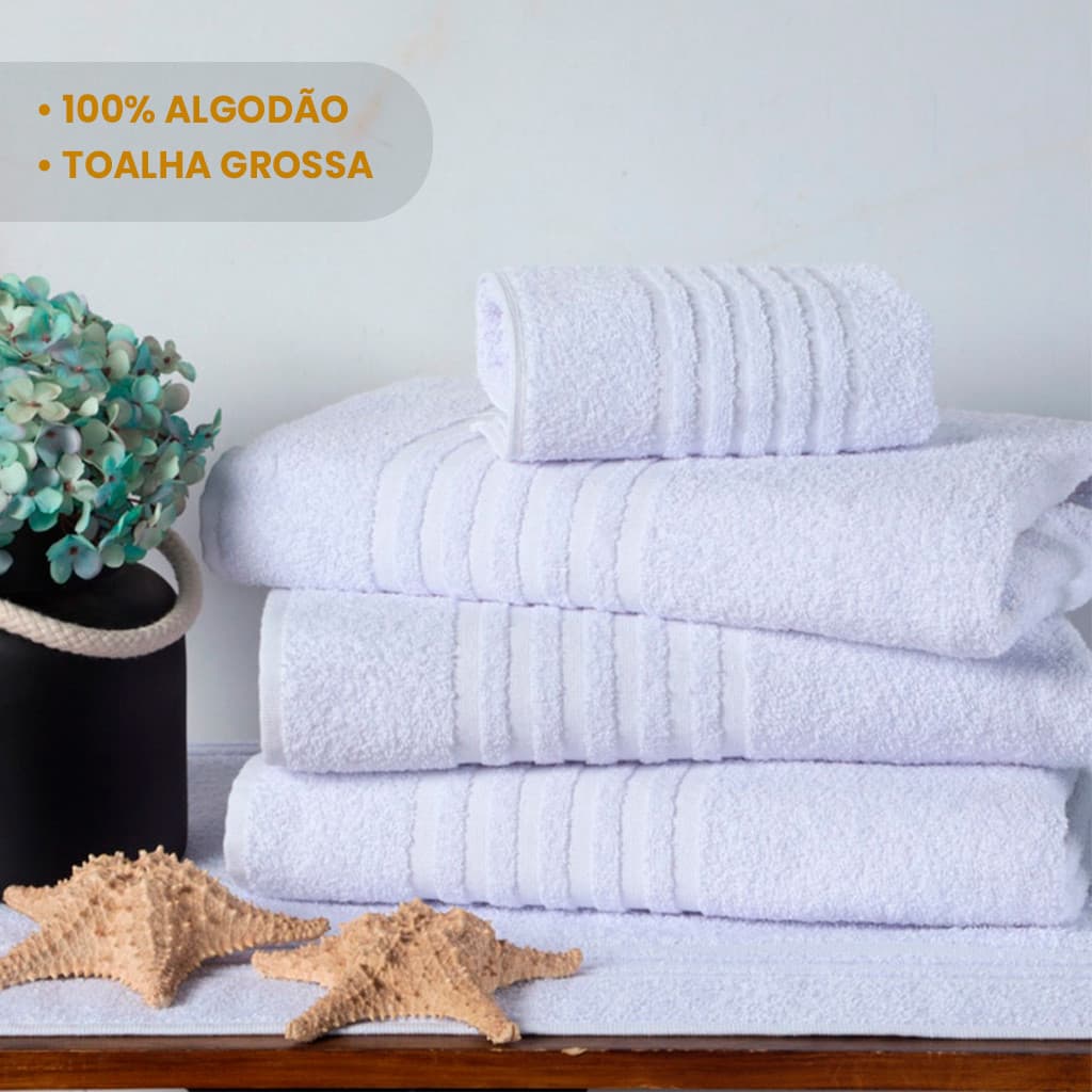 Kit 3 Toalha De Banho Gigante Algodão 450 G/m² Grossa Luxo Jogo Toalha Hotel Macia Branca Felpuda