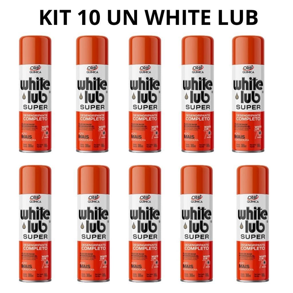 KIT 10 UN Desengripante Lubrificante Desengraxante Super Orbi Quimica - White Lub 300ML