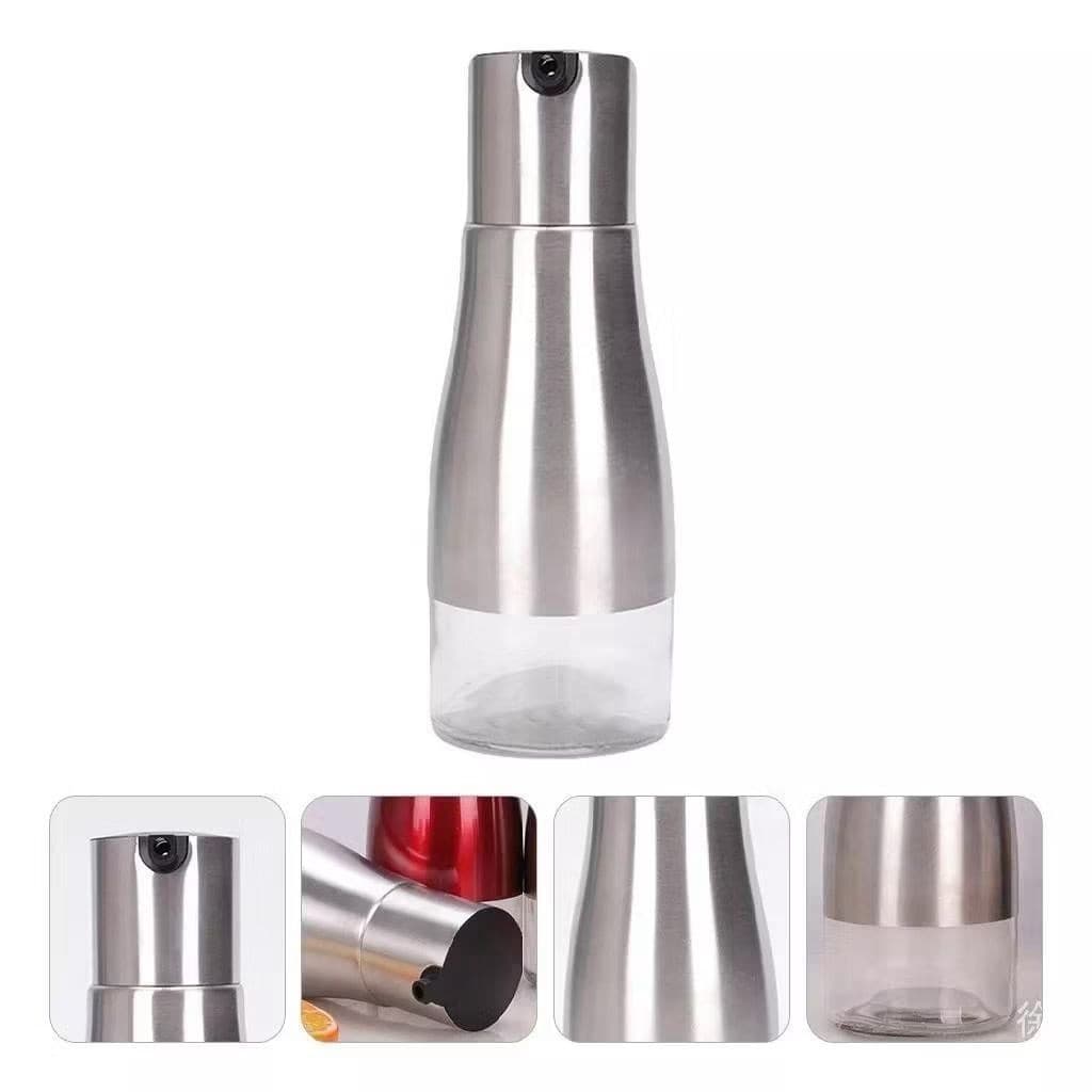 Pulverizador Com Dosador Porta Azeite Vinagre Dispenser de Óleo e Vinagre 320ml Inox e Vidro - BINGO