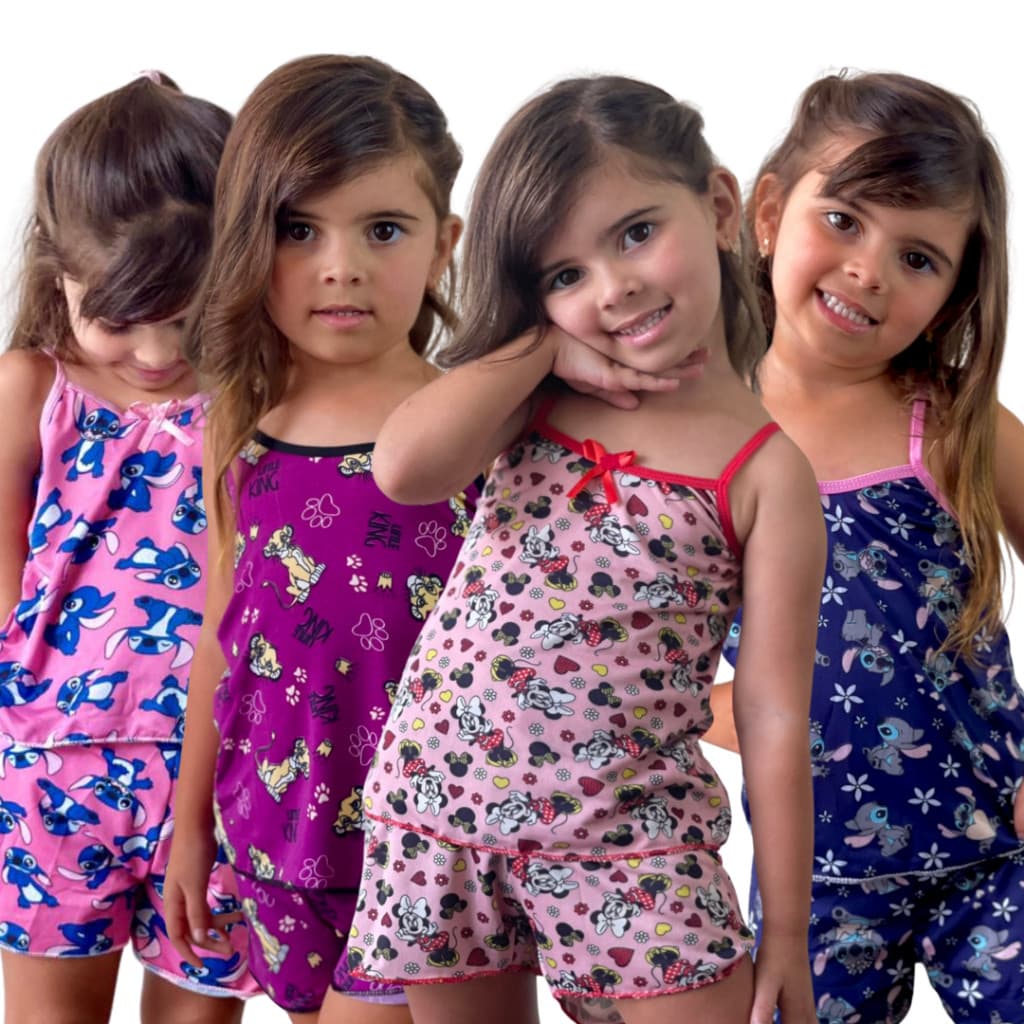 Kit 5 Pijama Infantil Verão Short Dool Baby Dol Menina Alcinha Fresquinho Estampado PROMOÇÃO