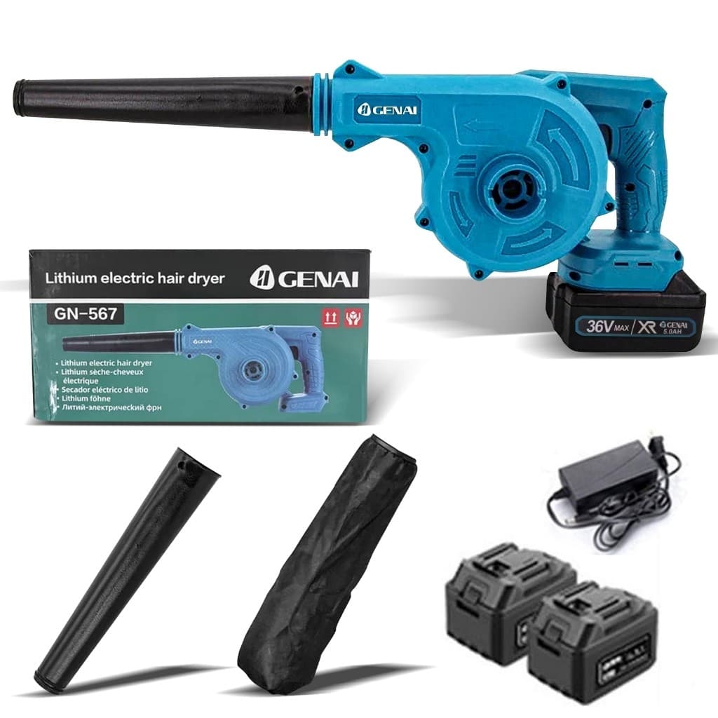 Secador de Ar Sem Fio GENAI 36V/21V - Multifuncional, Bateria de Lítio, Ideal para Limpeza de Carro, Casa e Penteado