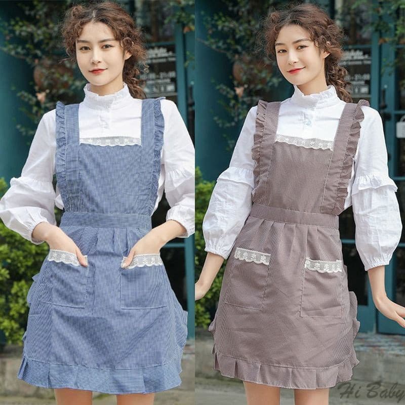 Princesa lótus folha borda estilo coreano algodão impermeável avental adequado para casa e cozinha usar avental com