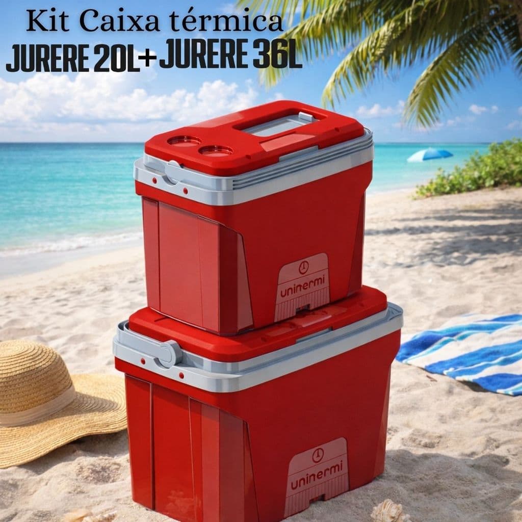 Kit Caixa Termica Cooler Unitermi Jurere 20L e 36L Alça Reforçada Porta Lata Copo