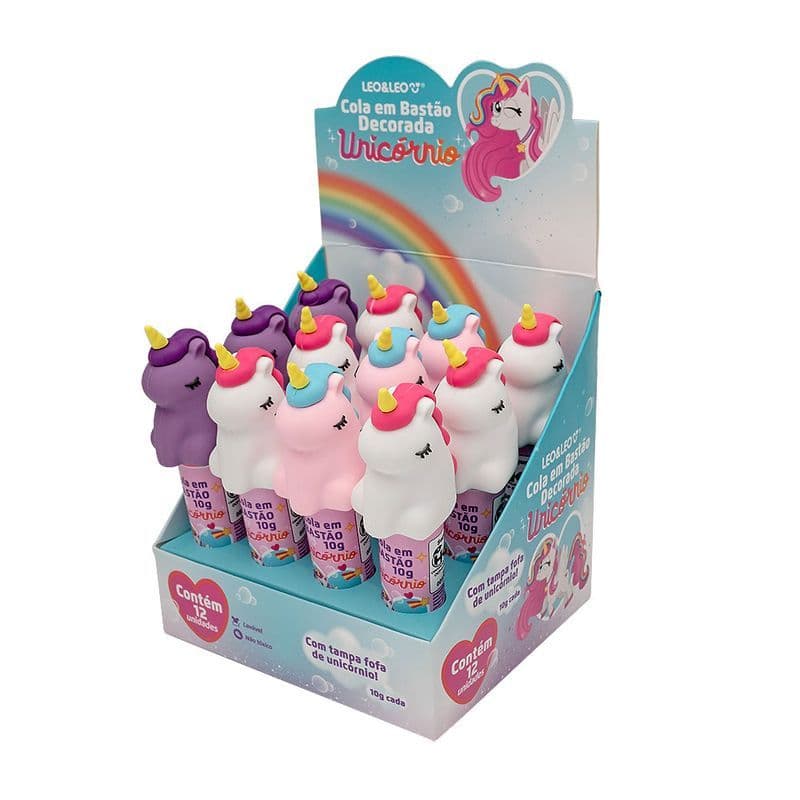 COLA BASTAO DECORADA UNICORNIO 10GRAMAS CX C/12 UNID LEO E LEO