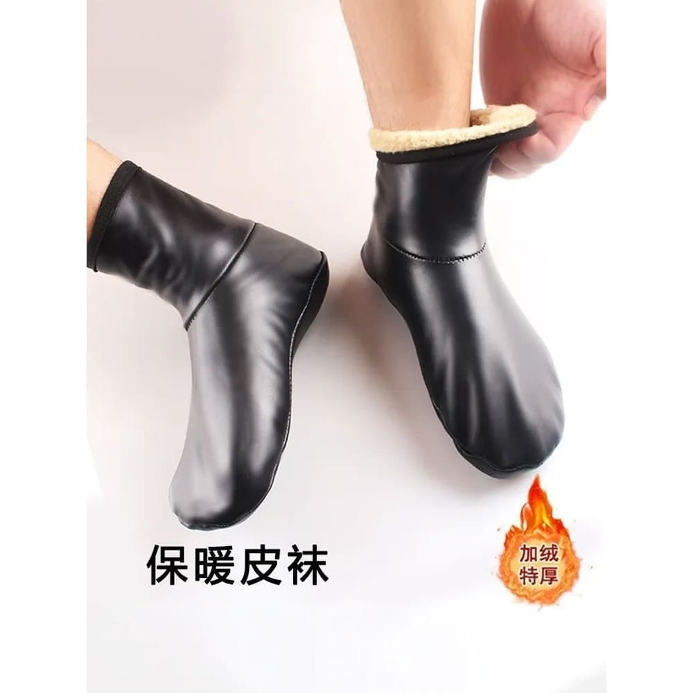 Meias de couro das mulheres dos homens forro engrossado quente à prova dwaterproof água tubo alto meias internas piso do