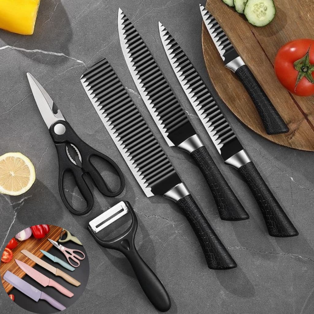 Jogo Facas 6 Peças Aço Inox Antiaderente Preto ou Colorido Cozinha Chef