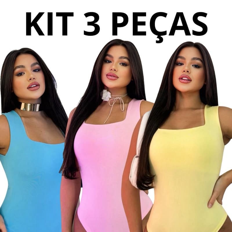 Kit 3 Body Bodies Regata Decote Quadrado Candy Color 2026