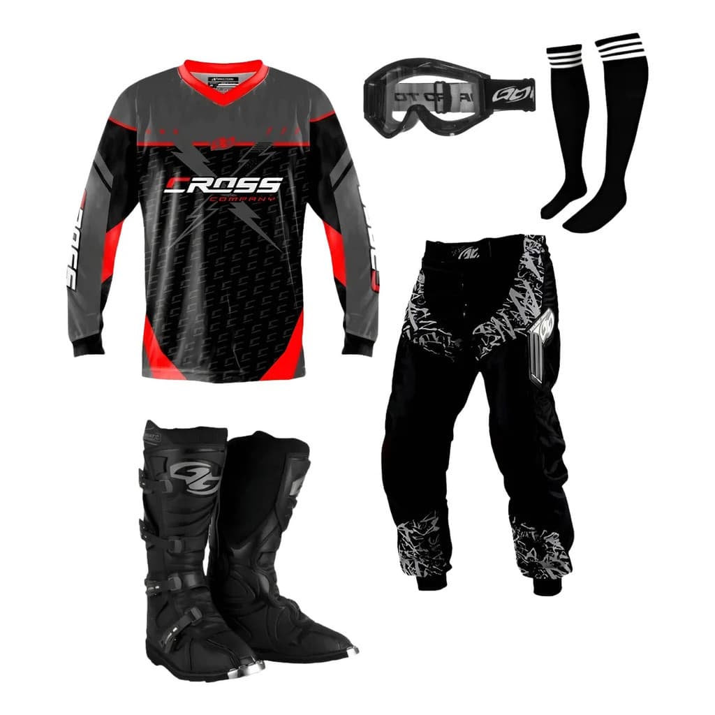 Kit Bota Calça Camisa Óculos Motocross Enduro Trilha Corrida