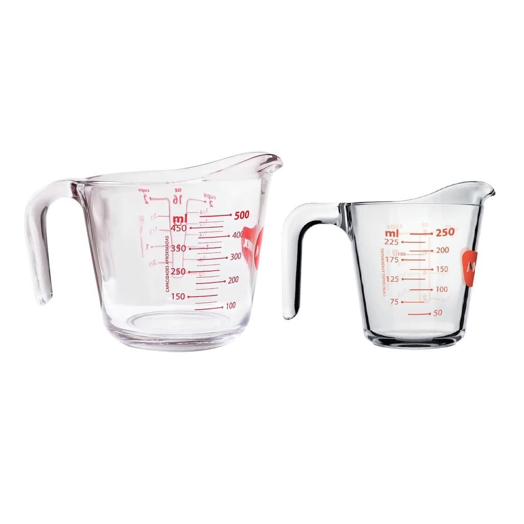 Kit 2 Jarras Medidoras Marinex 250ml e 500ml em Vidro com Alça Resistentes para Cozinha Precisão no Preparo