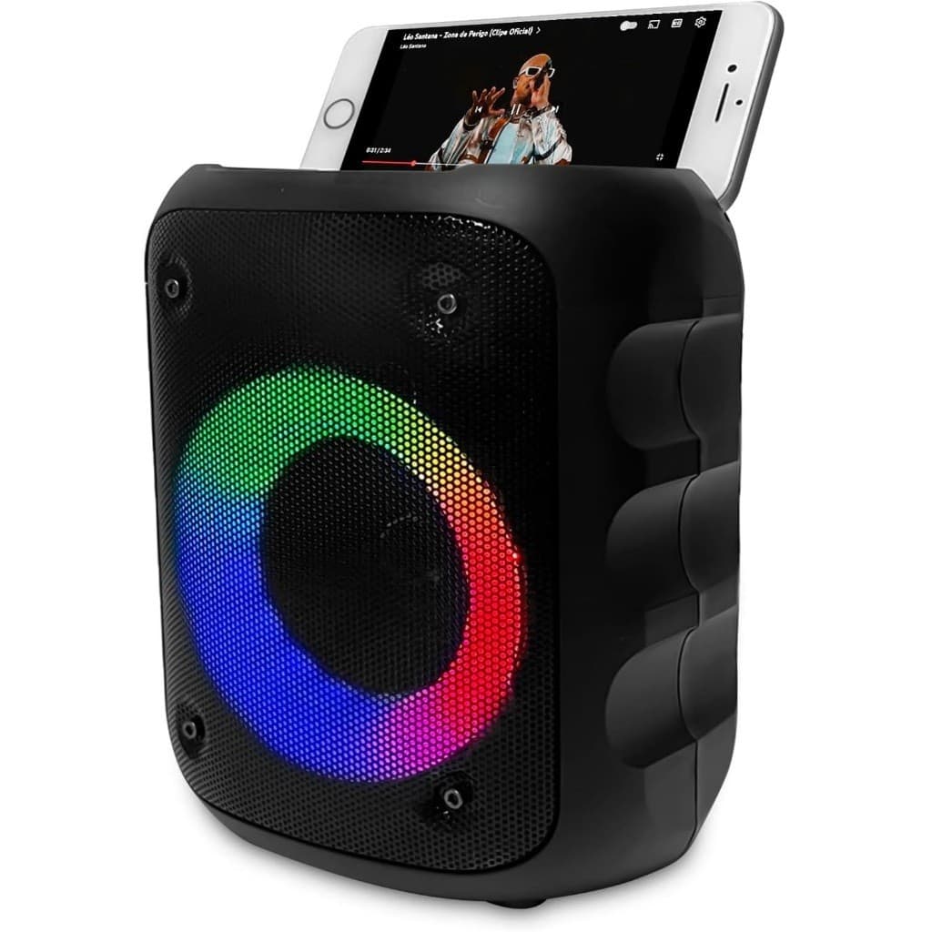 Caixa de Som Bluetooth Caixinha Som Portatil Potente com Excelentes Graves Luzes Led Radio Fm Usb