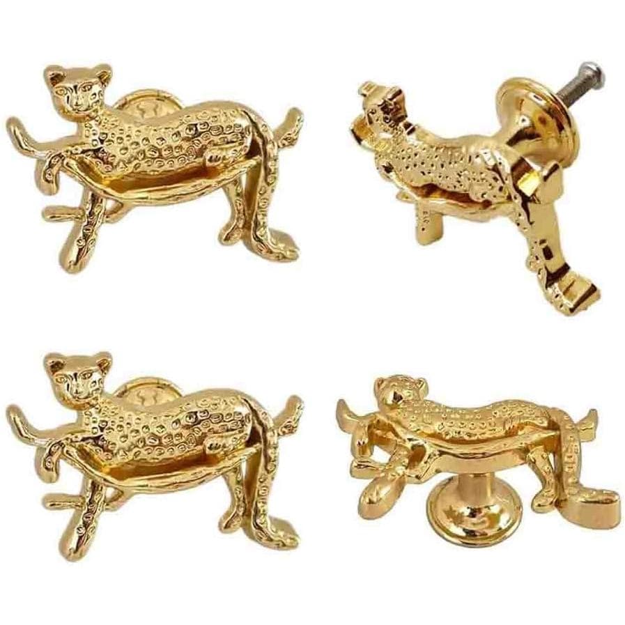 haowei Puxadores de Gaveta Dourados com Tema de Animal Cheetah, 4 Peças, Puxadores de Armário para Cômoda, Guarda-Roupa