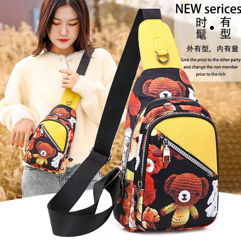 Bolsa de peito feminina impressa 2024 novo estilo na moda Oxford pano de um ombro Diagonal saco elegante peito All-Match