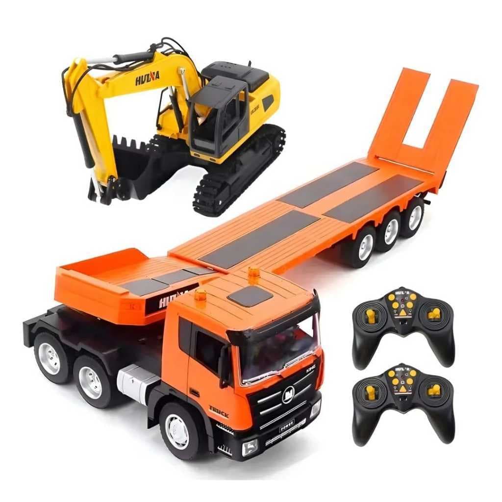 Caminhão Prancha + Escavadeira - Rc 9 Canais - Huina 1319 Cor Laranja