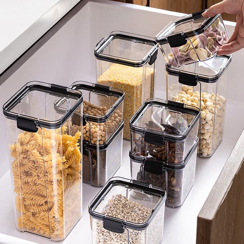 Frasco selado de grãos inteiros para cozinha, caixa de armazenamento à prova de umidade para uso doméstico, lanches de p