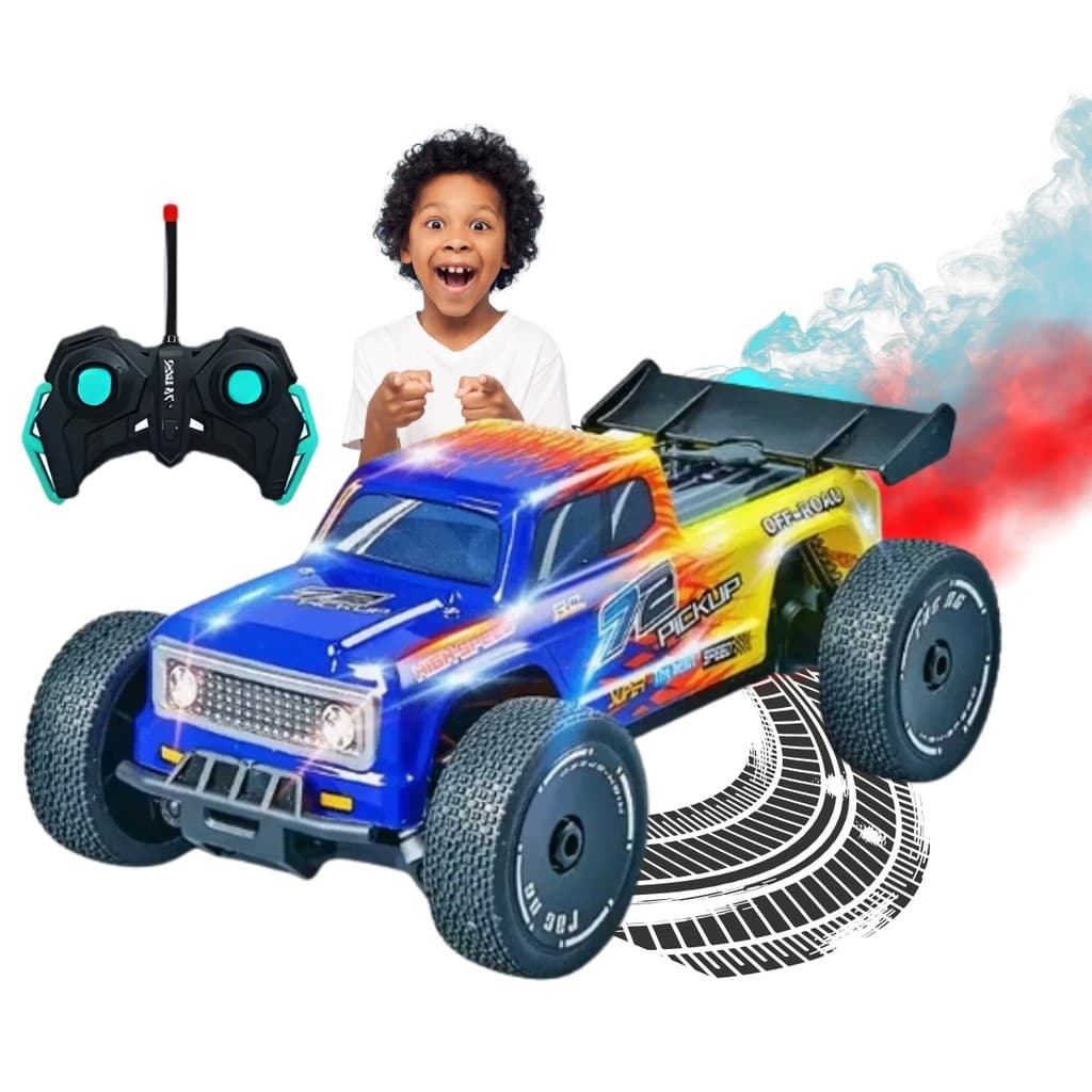 Carrinho De Controle Remoto Caminhonete Off Road Veloz Com Luz Recarregável Solta Fumaça Kizumba