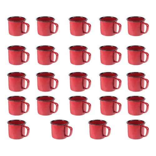 Caneca Esmaltada Retro 80ml Vermelha Vintage Jogo 24 Pcs