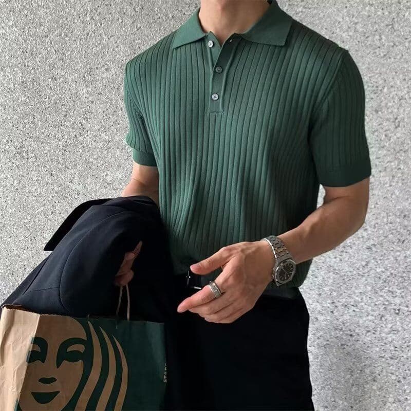 Roupas masculinas camisa polo de malha de seda gelo camiseta masculina rufião bonito High-End de manga curta verão Stree