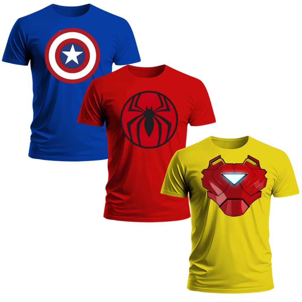 Camiseta Infantil Super Heróis Personagens Blusa 100% Algodão Menina e Menino Kids Juvenil