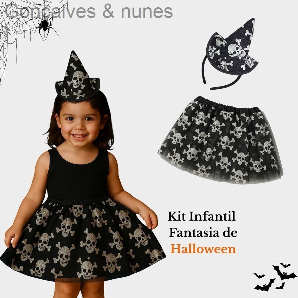 (V)Fantasia Halloween Infantil Caveira com Saia Tule e Tiara chapéuZC4Q