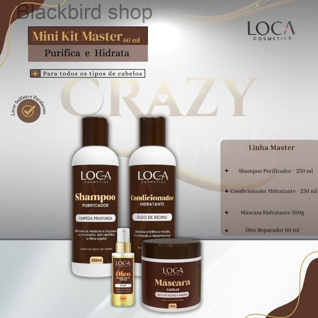 Kit Master - Máscara 500g + Shampoo 250ml + Condicionador 250ml + Òleo 60ml - Loca CosmeticsD1OZ