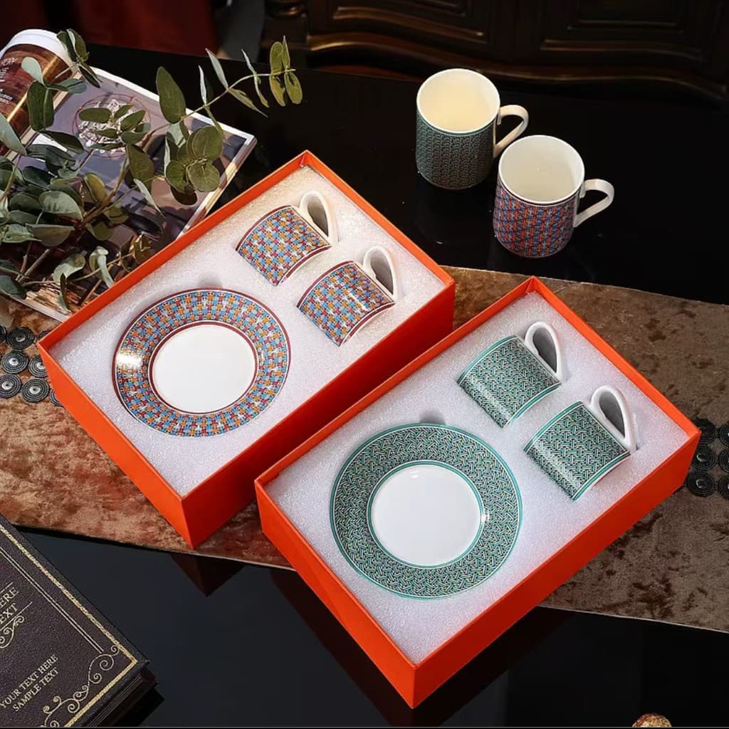 Caneca De Café Europeia De Alta Estética E Pires Combo 2 Xícaras 2 Copo De Chá Preto Conjunto De Caixa De Presente Da Ta