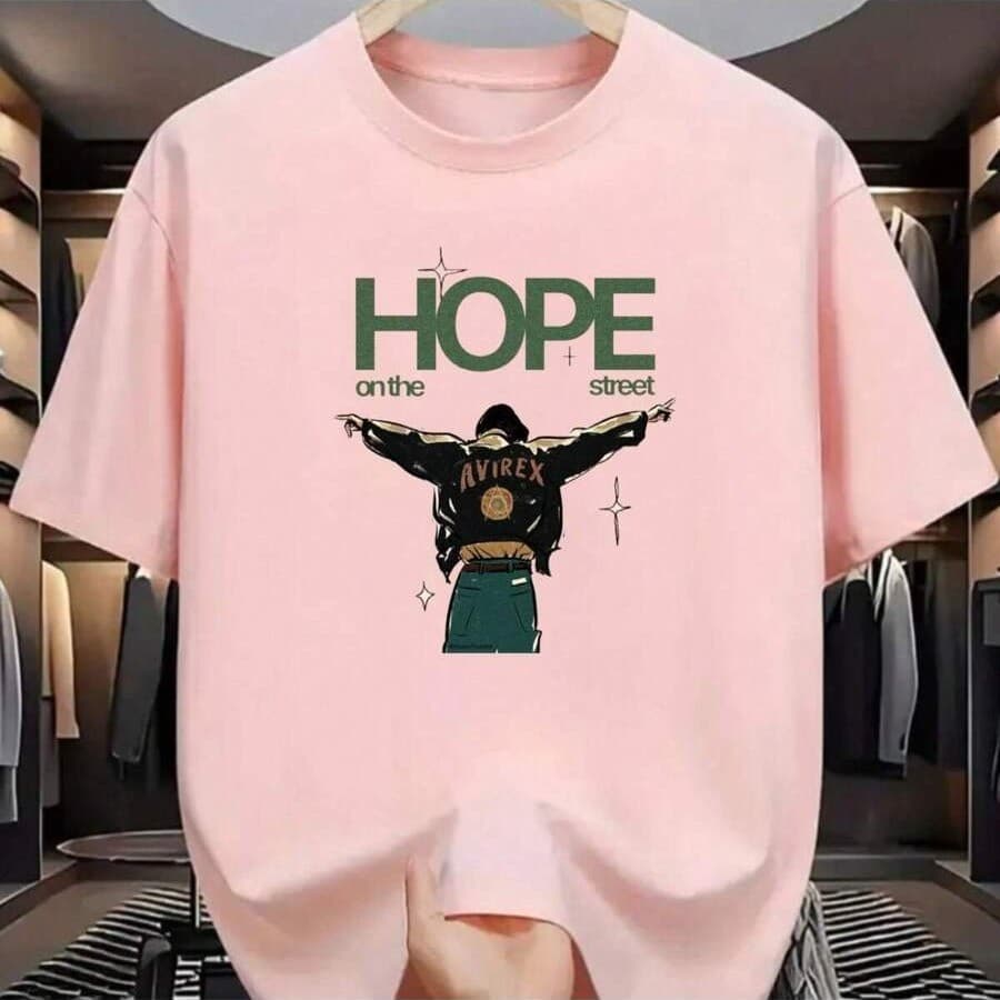 Camiseta Unissex  100% Algodão Estampa Hope Esperança On The Street Musica Show Pop/Kpop Coreia Musica Turnê Hobi