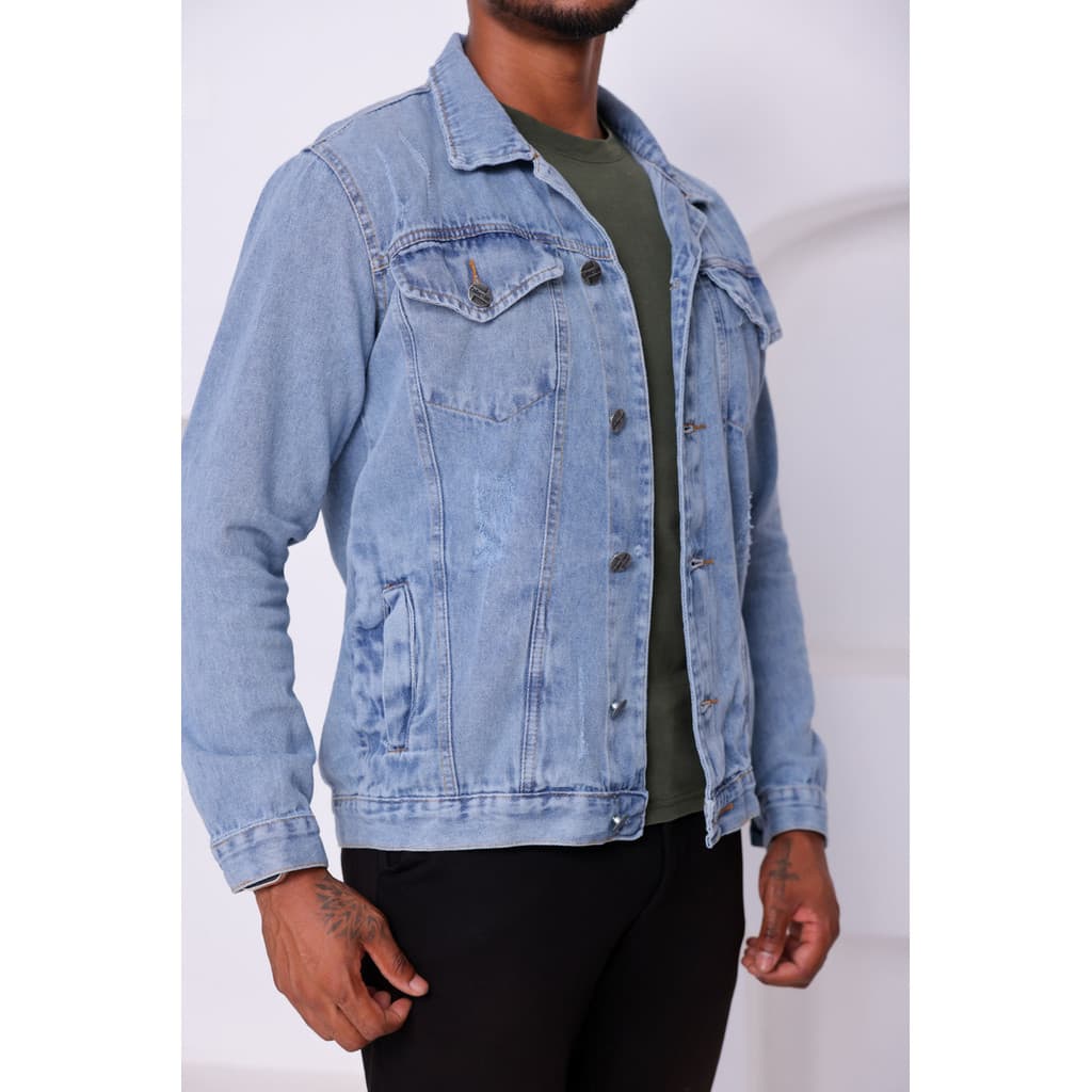 Jaqueta Jeans Masculina Tradicional Com Botões Versátil